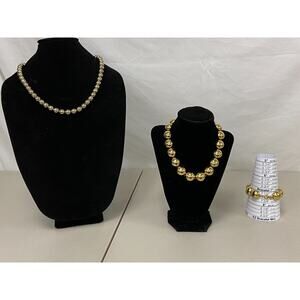 Marshall Fields Monet Beaded Gold Tone Chain Necklace & Bracelet Lot of 3 w/ Box